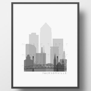 Jacksonville Skyline Printable Download  -  Black and White  -  Grayscale - Jacksonville Florida Gallery Wall Art