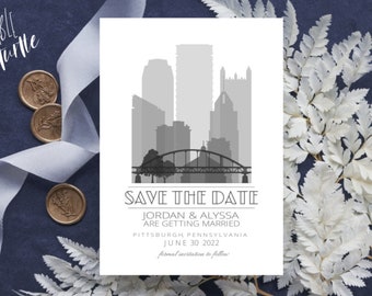 Pittsburgh Save the Date - Horizonte de Pittsburgh - Invitación de boda, invitación, anuncio, fiesta
