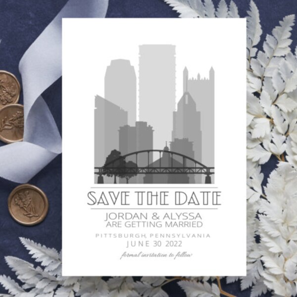 Pittsburgh Save the Date - Pittsburgh skyline - Wedding invitation, invite, announcement, party