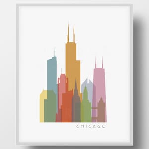 Chicago Poster - Print at Home Art - Chicago Skyline Printable Download -  Chicago IL - Buildings  -  Wall Art