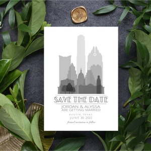 Austin Save the Date - Austin Skyline - aangepaste afdrukbare huwelijksuitnodiging - Texas huwelijksuitnodiging, uitnodigingen, bewaar deze datum