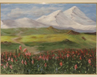 Already sold! Artwork is not available! Please contact me to make the personal order. Wool picture, wool paint "Landscape of the Alps"