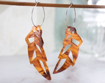 Leaf Earrings, Art Deco Earrings, Geometric Earrings, Laser Cut Earrings, Hoop Earrings, Acrylic Earrings, Dangle Earrings