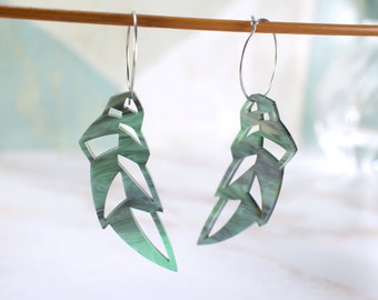 Leaf Earrings, Hoop Earrings, Art Deco Earrings, Geometric Earrings, Laser Cut Earrings, Acrylic Earrings, Gift For Her, Dangle Earrings