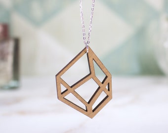 Walnut Wood Necklace, Laser Cut Necklace, Geometric Necklace, Art Deco inspired, Art Deco Necklace, Wooden Necklace, Geometric Jewellery