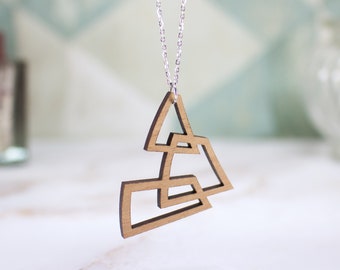 Walnut Wood Necklace, Laser Cut Necklace, Geometric Necklace, Wooden Pendant, Art Deco Necklace, Wooden Necklace, Geometric Jewellery