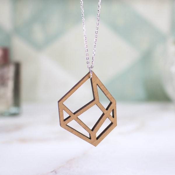 Walnut Wood Necklace, Laser Cut Necklace, Geometric Necklace, Art Deco inspired, Art Deco Necklace, Wooden Necklace, Geometric Jewellery