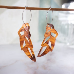 Leaf Earrings, Art Deco Earrings, Geometric Earrings, Laser Cut Earrings, Hoop Earrings, Acrylic Earrings, Dangle Earrings