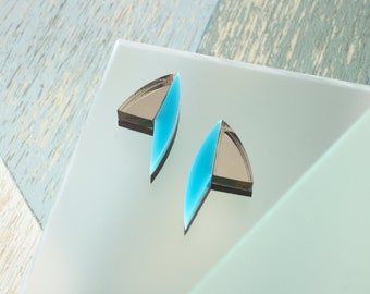 Art Deco Earrings, Laser Cut Stud Earrings, Acrylic Earrings, Bronze Mirror Acrylic, Turquoise Plexiglass, Stud Earrings, Statement Earrings