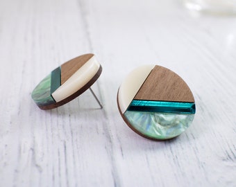 Art Deco Earrings, Geometric Earrings, Circle Earrings, Wood Earrings, Acrylic Earrings,  Stud Earrings, Lazer Cut Earrings, Laser Cut