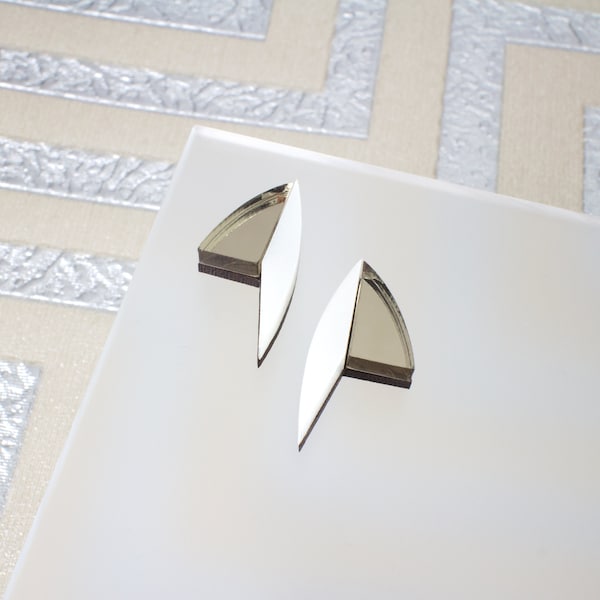 Pendientes Art Déco, Pendientes de botón cortados con láser, Pendientes de acrílico, Acrílico con efecto espejo de bronce, Plexiglás perlado, Pendientes de botón, Pendientes llamativos