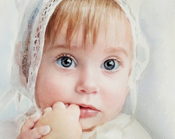Custom Watercolor Portrait Painting: Child, Family, Pet, Wedding Gift