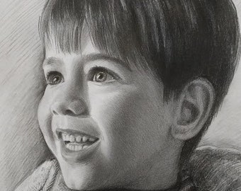 pencil portrait - Portrait from photo - child portrait - custom portrait - Handmade Gift for Mom - Mothers Day Gift - HAND PAINTED