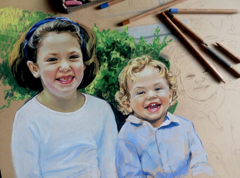 Portrait painting from photo Custom portrait from photo Family portrait Mother's day gift children portrait wedding portrait baby portra image 3