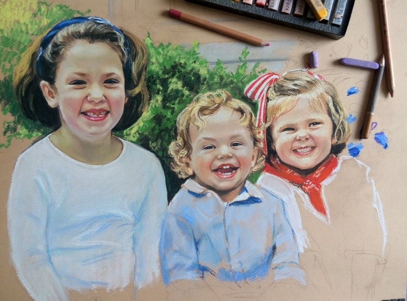 Portrait painting from photo Custom portrait from photo Family portrait Mother's day gift children portrait wedding portrait baby portra image 4