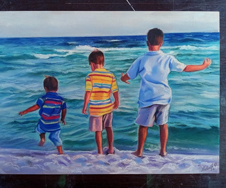 Retrato al pastel personalizado a partir de una foto: Arte familiar o infantil enmarcado imagen 14