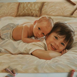 Retrato al pastel personalizado a partir de una foto: Arte familiar o infantil enmarcado imagen 12