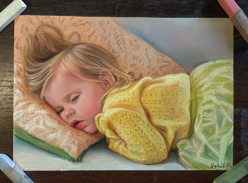 Retrato al pastel personalizado a partir de una foto: Arte familiar o infantil enmarcado imagen 20