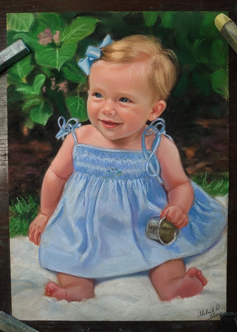 Retrato al pastel personalizado a partir de una foto: Arte familiar o infantil enmarcado imagen 13