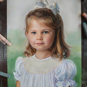 Retrato al pastel personalizado a partir de una foto: Arte familiar o infantil enmarcado imagen 19