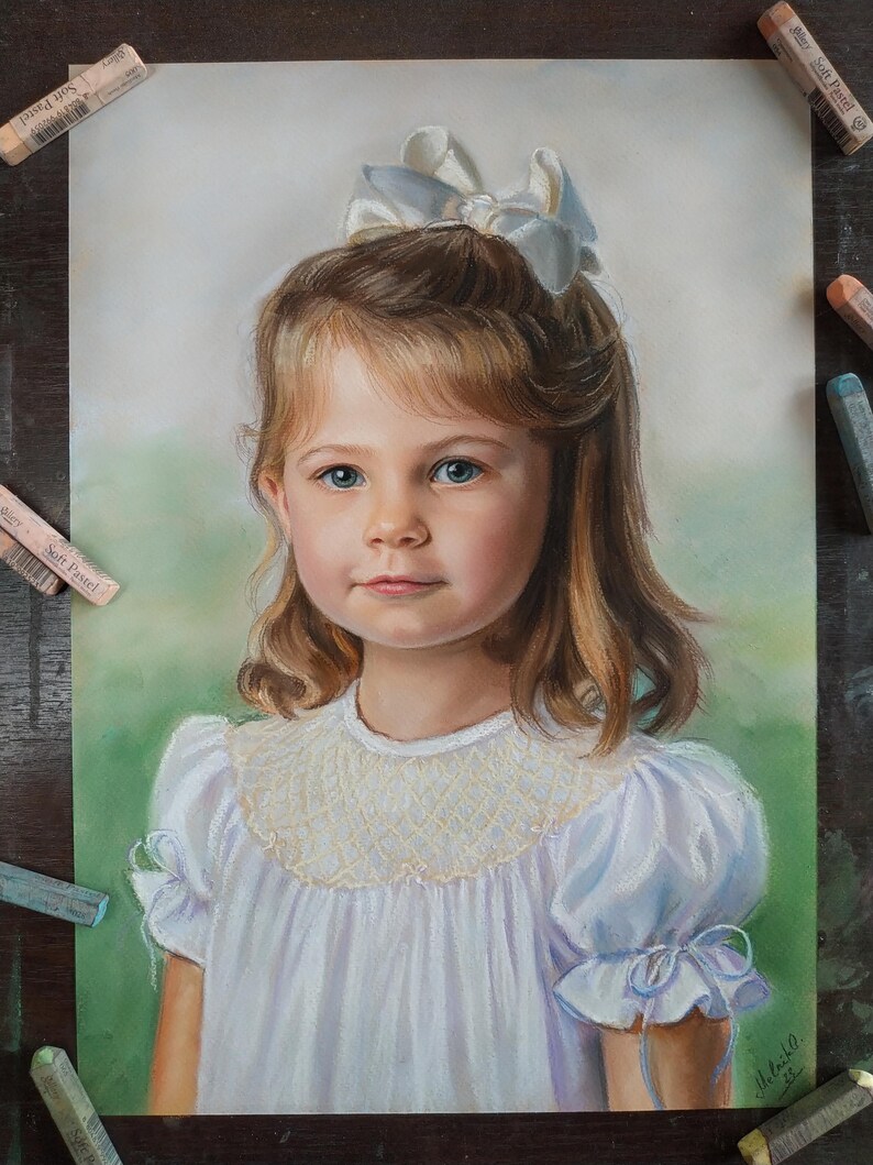 Retrato al pastel personalizado a partir de una foto: Arte familiar o infantil enmarcado imagen 19