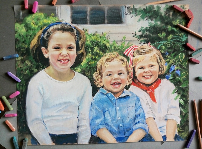 Portrait painting from photo Custom portrait from photo Family portrait Mother's day gift children portrait wedding portrait baby portra image 1