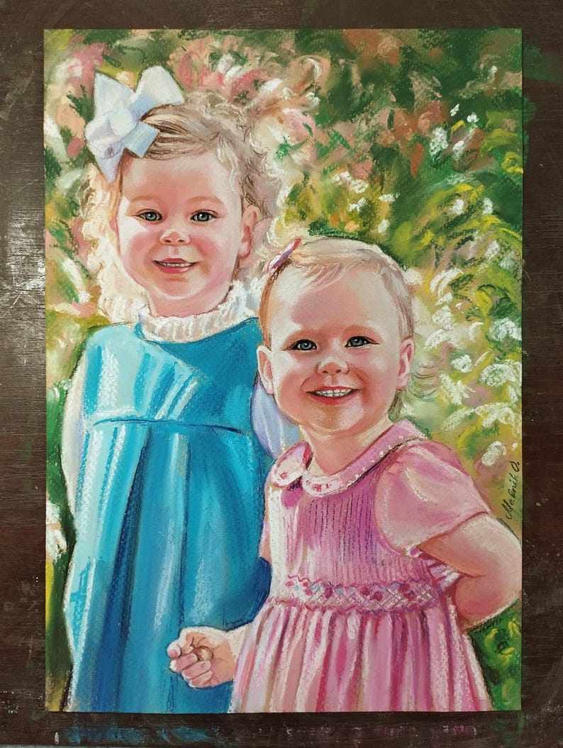 Retrato al pastel personalizado a partir de una foto: Arte familiar o infantil enmarcado imagen 15