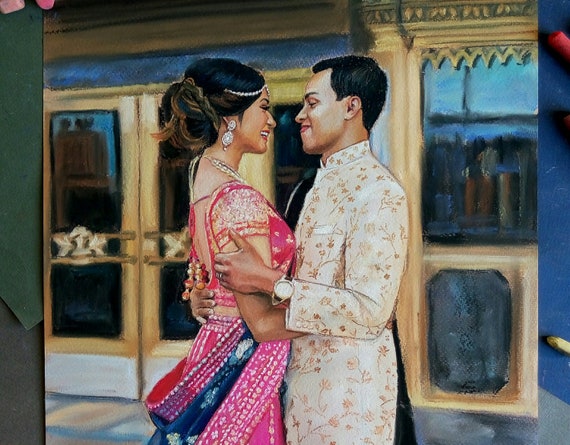 Custom Wedding Portrait: Hand-Drawn Pastel Family Keepsake