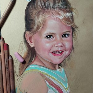 Retrato al pastel personalizado a partir de una foto: Arte familiar o infantil enmarcado imagen 17