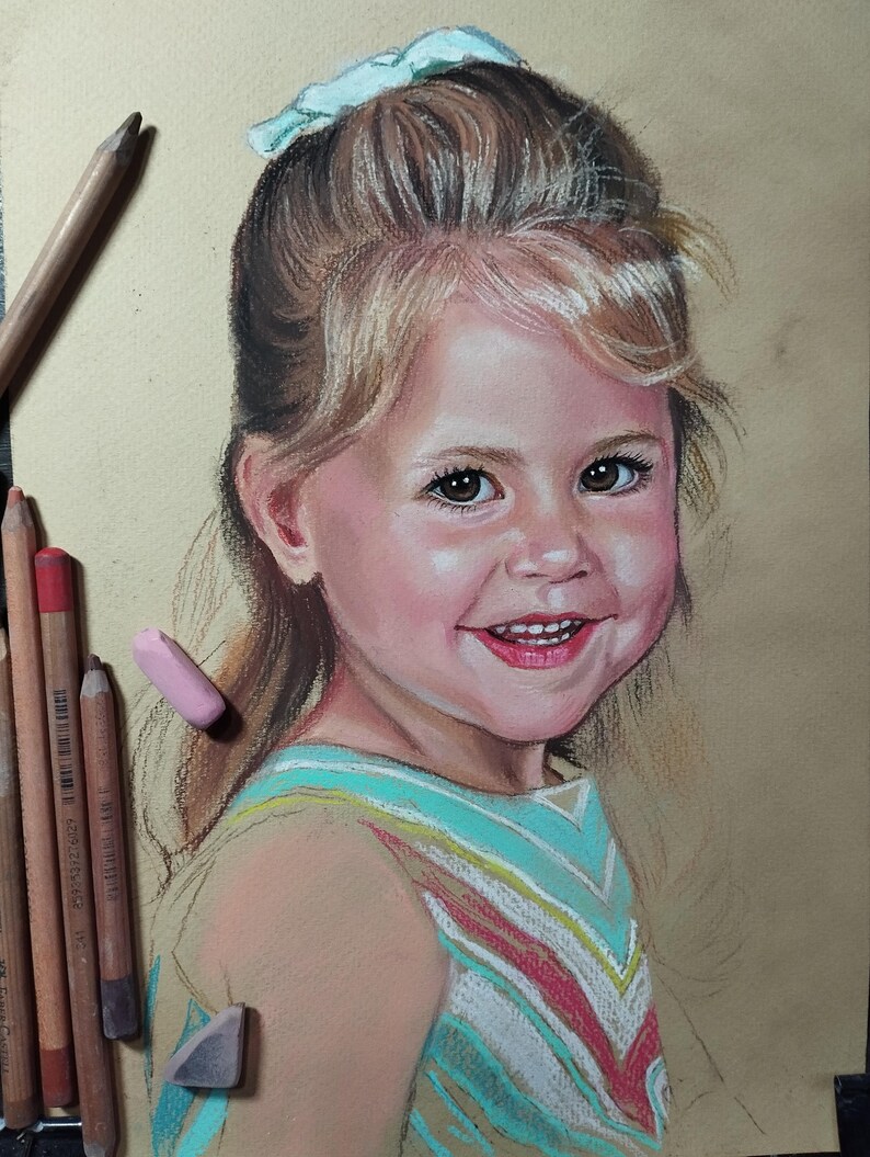 Retrato al pastel personalizado a partir de una foto: Arte familiar o infantil enmarcado imagen 17