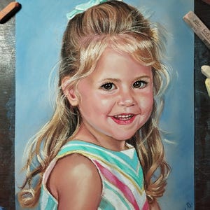 Retrato al pastel personalizado a partir de una foto: Arte familiar o infantil enmarcado imagen 16