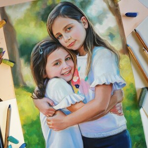 Retrato al pastel personalizado a partir de una foto: Arte familiar o infantil enmarcado imagen 11