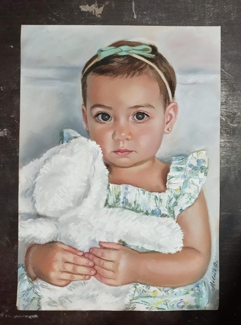 Retrato al pastel personalizado a partir de una foto: Arte familiar o infantil enmarcado imagen 18