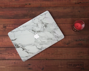 White Marble MacBook Case | Macbook Air 13 M2 A2681, Macbook Pro 13 M2 A2338, Macbook Pro 14 A2442, MacBook Pro 16 A2485, MacBook Pro 15