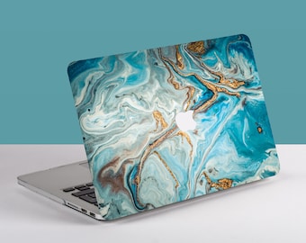 Blauw goud marmer MacBook-hoes voor MacBook Pro 14 A3112, MacBook Pro 16 A2991, MacBook Air 13 A3240, MacBook Air 15 A3241,