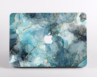 Blauw goud marmer MacBook-hoes, harde laptoptas voor Macbook Air15/13 Pro13/14/15/16, 2025 2024 2023 MacBook hoes, laptophoezen
