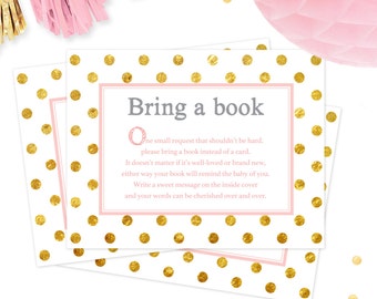 Books For Baby | Bring a Book Instead of a Card | Baby Shower Invitation Inserts | Baby Shower Card | Instant Download | Pink and Gold