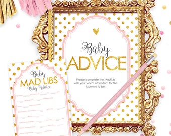 Mad Libs | Virtual + Printable | Baby Shower Game | Advice for Mommy Game | Party Game | Instant Download | Virtual Party Game | Pink Gold