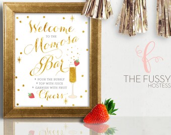 Baby Shower Sign, Mom osa, Mimosas Sign, Bubbly, Printable, Instant Digital Download, Baby Shower Girl, Baby Shower Printable, Gold