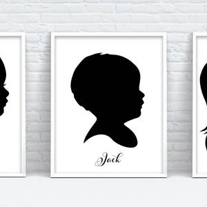 Mother and Child Silhouette, Child Silhouette, Personalized Portrait, Silhouette Portrait, Girl Boy Silhouette, Printable, Black Silhouette image 2