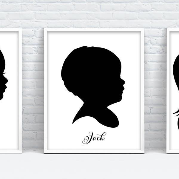 Custom Silhouette Portrait, Child Silhouette, Personalized Portrait, Silhouette Portrait, Girl Boy Silhouette, Printable, Black Silhouette