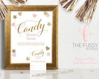 Candy Guessing Game, Baby Shower Game, DIY Printable Game, Instant Download, Baby Shower Games, Printable Game, Shower, Pink and Gold