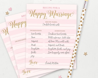 Virtual + Printable | Recipe Card for a Happy Marriage | Bridal Shower Games | Wedding Shower | Bachelorette Party | Hen Party | Download