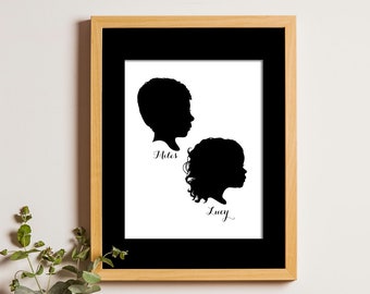 Siblings Silhouette, Child Silhouette, Personalized Portrait, Silhouette Portrait, Girl Boy Silhouette, Printable, Black Silhouette