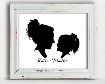 Mother and Child Silhouette, Child Silhouette, Personalized Portrait, Silhouette Portrait, Girl Boy Silhouette, Printable, Black Silhouette