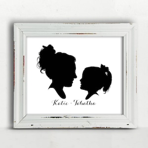 Mother and Child Silhouette, Child Silhouette, Personalized Portrait, Silhouette Portrait, Girl Boy Silhouette, Printable, Black Silhouette image 1