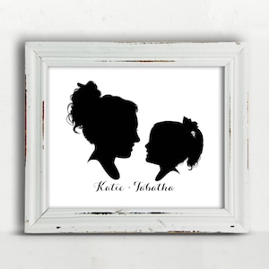Mother and Child Silhouette, Child Silhouette, Personalized Portrait, Silhouette Portrait, Girl Boy Silhouette, Printable, Black Silhouette