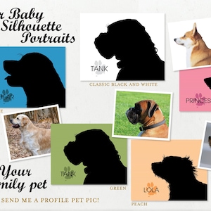 Custom Pet Silhouette Portrait, Dog, Cat Personalized Portrait, Silhouette Portrait, Fur Baby Silhouette, Pet Memorial, Black Silhouette
