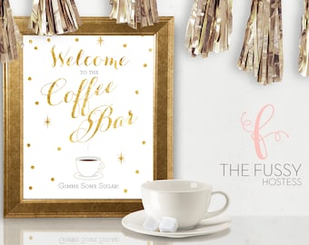 Coffee Bar Sign, Coffee, Coffee Sign, Printable, Instant Digital Download, Baby Shower, Bridal Shower, Baby Shower Girl, Printable, Gold