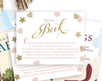 Bring a Book Instead of a Card Baby Shower Invitation Inserts, Instant Download, Baby Shower, Pink and Gold Baby Shower, Pink and Gold